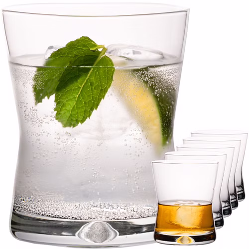 PLATINUX Trinkgläser 290ml X-Form Set 6-Teilig Whiskeygläser aus Glas Serie "CrossLine" Spülmaschinenfest