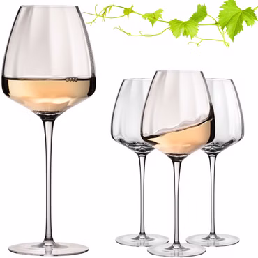 IMPERIAL glass Große Weißweingläser gewellt 650ml Set 4-Teilig "Cali" Bauchige Chardonnaygläser aus Crystalline Glas Handmade
