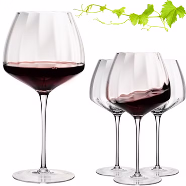 IMPERIAL glass Große Rotweingläser gewellt 930ml Set 4-Teilig "Cali" Bauchige Burgundergläser aus Crystalline Glas Handmade