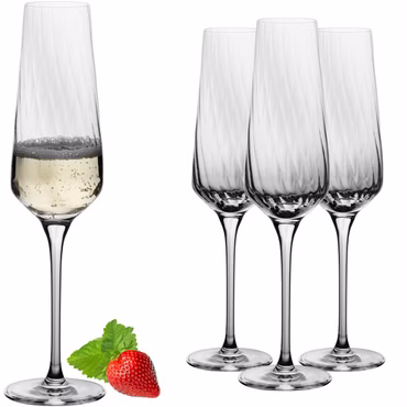 IMPERIAL glass Sektkelche 200ml (max 230ml) "London" Set 4-Teilig geriffelte Sektgläser aus Crystalline Glas
