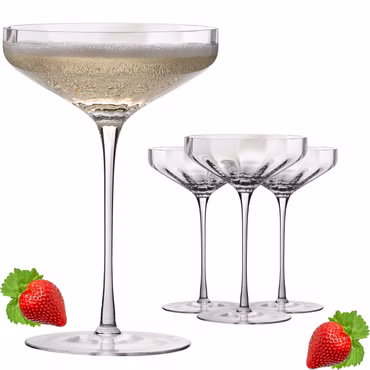 IMPERIAL glass große Sektschalen gewellt 320ml Set 4-Teilig "Cali" Champagnergläser aus Crystalline Glas Handmade