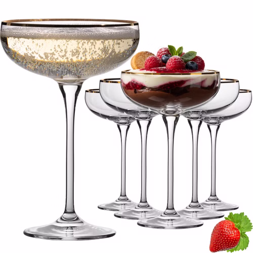 IMPERIAL glass Sektschalen mit Goldrand 270ml Champagnergläser Set 6-Teilig Sektgläser aus Crystalline Glas