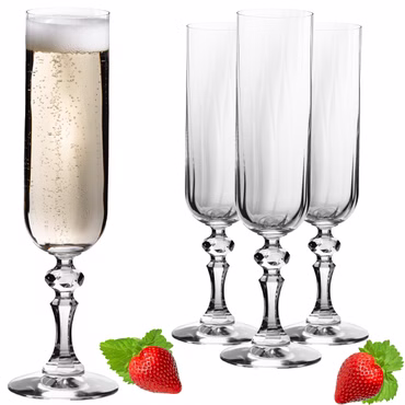 IMPERIAL glass geriffelte Sektkelche 200ml (max 250ml) "Prag" Set 4-Teilig Sektgläser aus Crystalline Glas Spülmaschinenfest