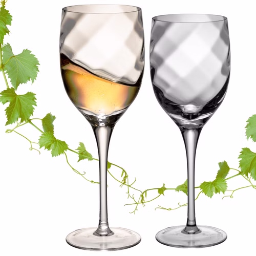 IMPERIAL Weißweingläser 290ml Set mit 2 Weingläsern aus Crystalline Glas mit Rautenmusterung „Glamour“ handgefertigt 