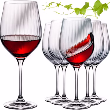 IMPERIAL glass Rotweingläser 450ml "London" Set 6-Teilig geriffelte Weingläser aus Crystalline Glas Universalweingläser