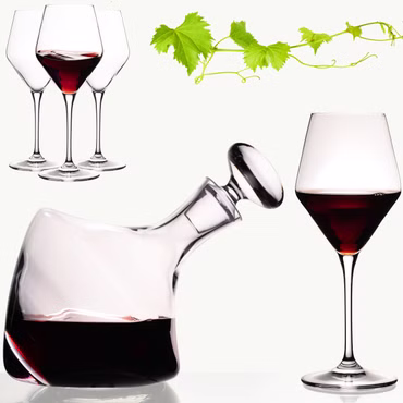 IMPERIAL Weindekanter Set mit 4 Rotweingläsern aus Crystalline Glas Serie "Rom" – handgefertigte Weinkaraffe mit Glasstopfen – schlanke Weingläser