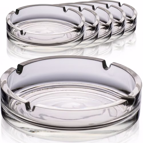 IMPERIAL glass Aschenbecher Glas 6 Stück 13,9cm, schwerer Tischaschenbecher mit 4 Ablagen aus Glas