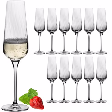 IMPERIAL glass Sektkelche 200ml (max 230ml) "London" Set 12-Teilig geriffelte Sektgläser aus Crystalline Glas