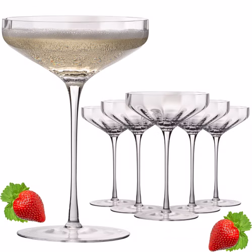 IMPERIAL glass große Sektschalen gewellt 320ml Set 6-Teilig "Cali" Champagnergläser aus Crystalline Glas Handmade