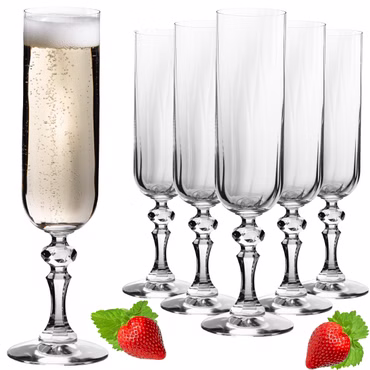 IMPERIAL glass geriffelte Sektkelche 200ml (max 250ml) "Prag" Set 6-Teilig Sektgläser aus Crystalline Glas Spülmaschinenfest