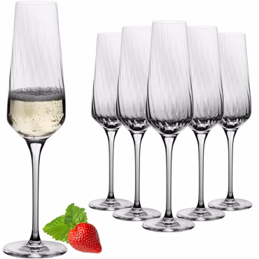 IMPERIAL glass Sektkelche 200ml (max 230ml) "London" Set 6-Teilig geriffelte Sektgläser aus Crystalline Glas