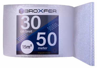 Broxfer Luftpolsterfolie Rolle 30cm x 50m Polsterfolie für Umzug / Versand 2-schichtig LPF