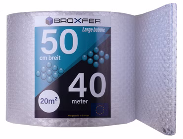 Broxfer Luftpolsterfolie Rolle große Noppen 50cm x 40m Polsterfolie für Umzug / Versand 2-schichtig LPF