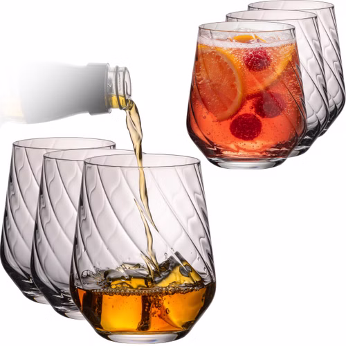 IMPERIAL Trinkgläser 6er Set – Strukturierte Gläser mit geriffelt aus Crystalline Glas 430ml "London/Cali" Spülmaschinenfest