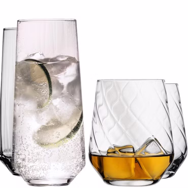 IMPERIAL Trinkgläser 4er Set - Strukturierte Gläser geriffelt aus Crystalline Glas 420ml & 430ml "London/Cali"