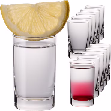 PLATINUX Shotgläser 30ml – 12er Set Schnapsgläser aus Glas – Spülmaschinenfest