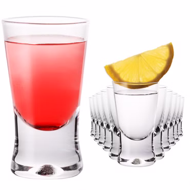 PLATINUX Shotgläser 25ml 2,5cl X-Form Set 12-Teilig Pinnchen aus Glas Serie "CrossLine" Spülmaschinenfest