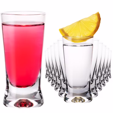 PLATINUX Shotgläser 50ml 5cl X-Form Set 12-Teilig Pinnchen aus Glas Serie "CrossLine" Spülmaschinenfest