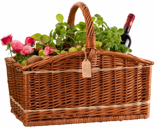 FALKENBERGER Großer Weidenkorb 49x29x28cm "Amalfi" Kaminholzkorb Einkaufskorb aus Weide Marktkorb mit Henkel Handarbeit 