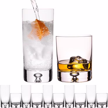 IMPERIAL Gläser Set  mit Luftblase im Boden – Trinkgläser aus Crystalline Glas – 6 Longdrinkgläser 370ml & 6 Tumbler 300ml "Lissabon" Handmade