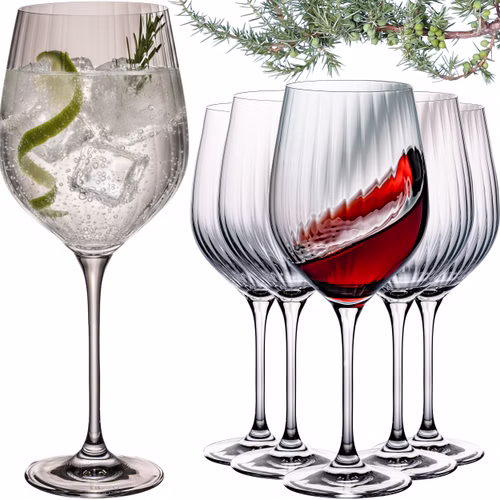IMPERIAL glass geriffelte Gin Tonic Gläser Set 6x 450ml aus Crystalline Glas "London" Spülmaschinenfest