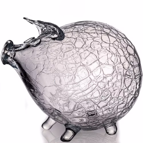 IMPERIAL glass Sparschwein aus Glas - transparente Glasspardose in Schweinform mit Crackle-Struktur - handgefertigte ohne Öffnung, zum Zerbrechen