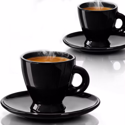PLATINUX Espressotassen Set – 2 schwarze Espressogläser mit Untertassen aus Glas 93 ml