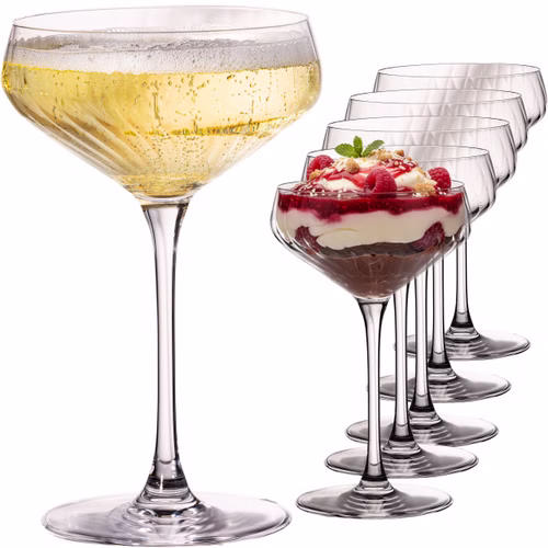 IMPERIAL geriffelte Cocktailschalen 6er Set – Coupe Gläser transparent aus Crystalline Glas 270ml "London" Spülmaschinenfest