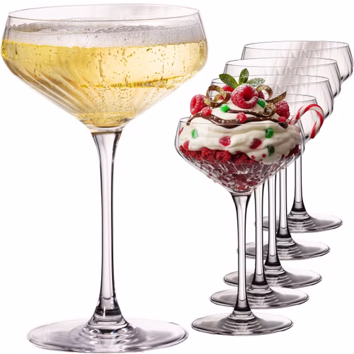 IMPERIAL geriffelte Cocktailschalen 6er Set – Coupe Gläser transparent aus Crystalline Glas 270ml "London" Spülmaschinenfest