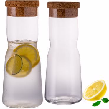 IMPERIAL glass Glaskaraffe 1L – Wasserkaraffe aus Crystalline Glas mit Korkdeckel – X-Form Set 2 Stück Spülmaschinenfest