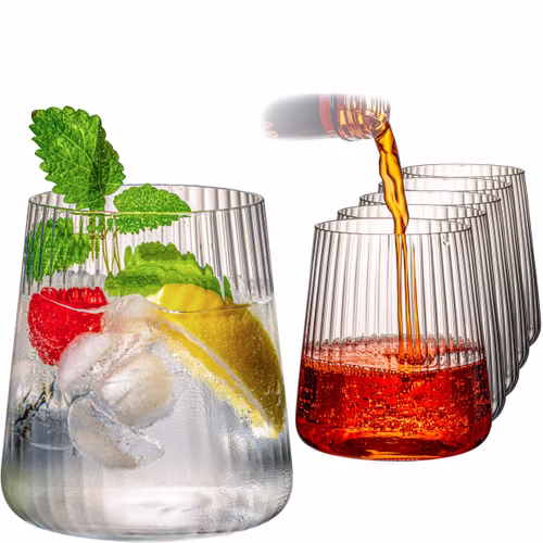 IMPERIAL glass geriffelte Trinkgläser 6er Set 450ml aus Crystalline Glas "London" Spülmaschinenfest 