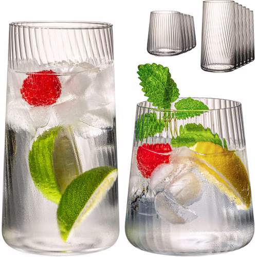 IMPERIAL glass geriffelte Trinkgläser Set 550ml & 450ml 12-teilig aus Crystalline Glas "London" Spülmaschinenfest