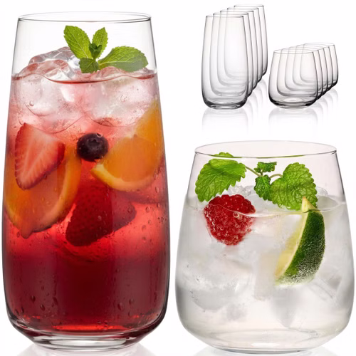 IMPERIAL glass eckige Trinkgläser Set 12er 730ml & 470ml aus Glas "Milano" spülmaschinenfest