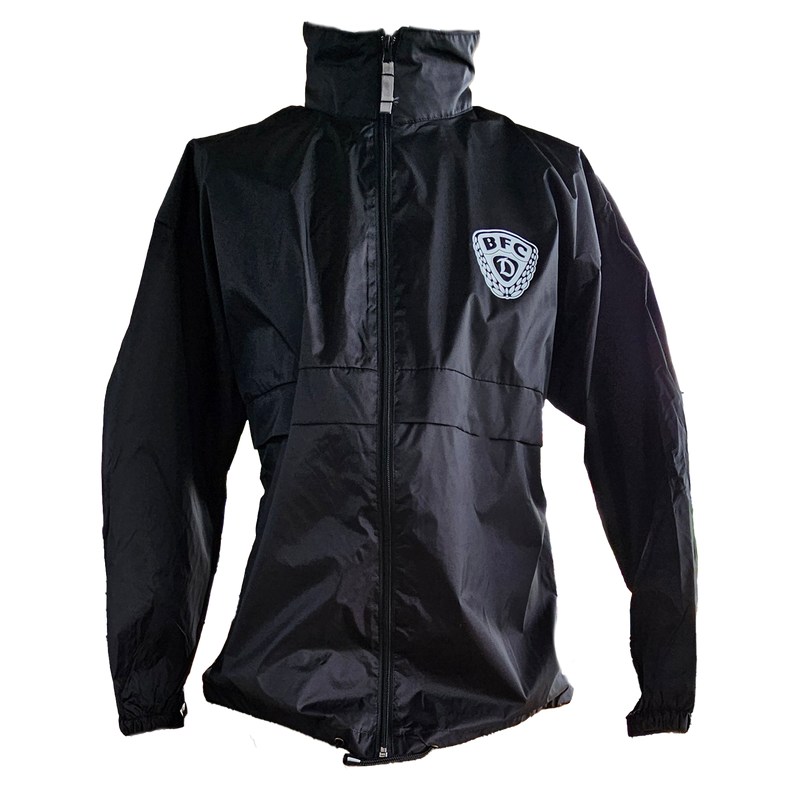 Windbreaker Jacke mit Logo schwarz, Rückenaufdruck "BFCD WEINROTWEISS EST.1966"
