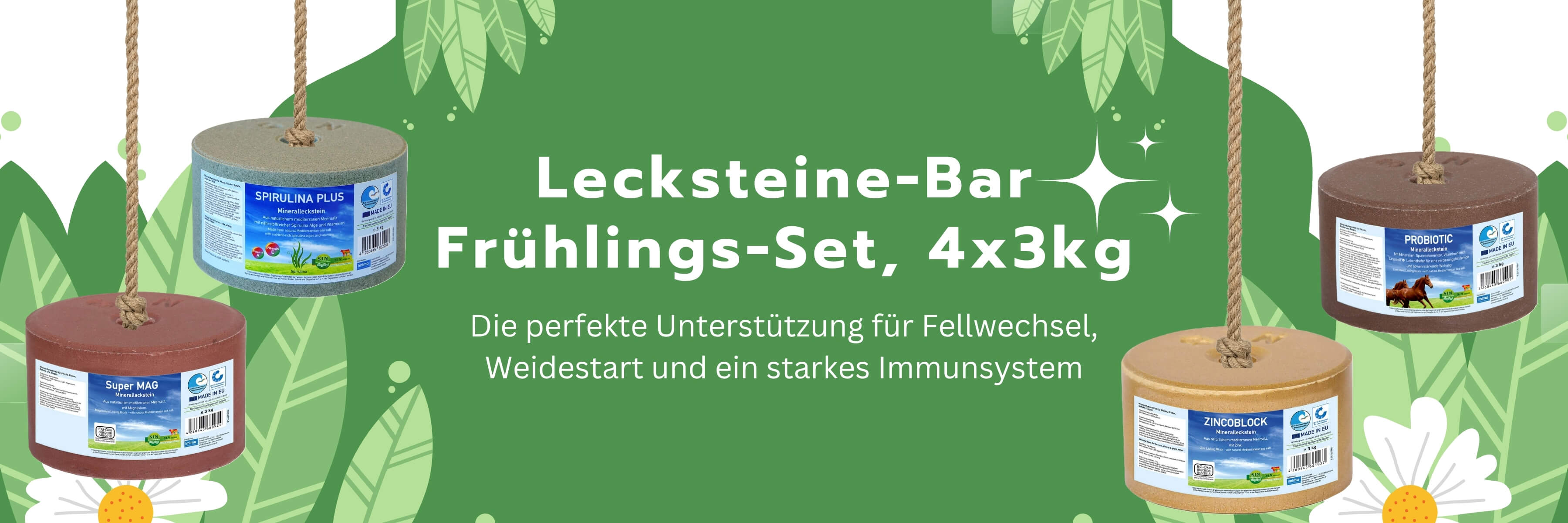     [Paket] Lecksteine-Bar Frühlings-Set, 4x 3kg – Fellwechsel, Weidestart & Immunsystem optimal unterstützen